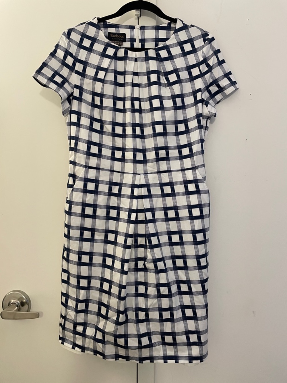 Barbour Summer Plaid Navy and White Checked Short-Sleeve Dress 8 EUC
